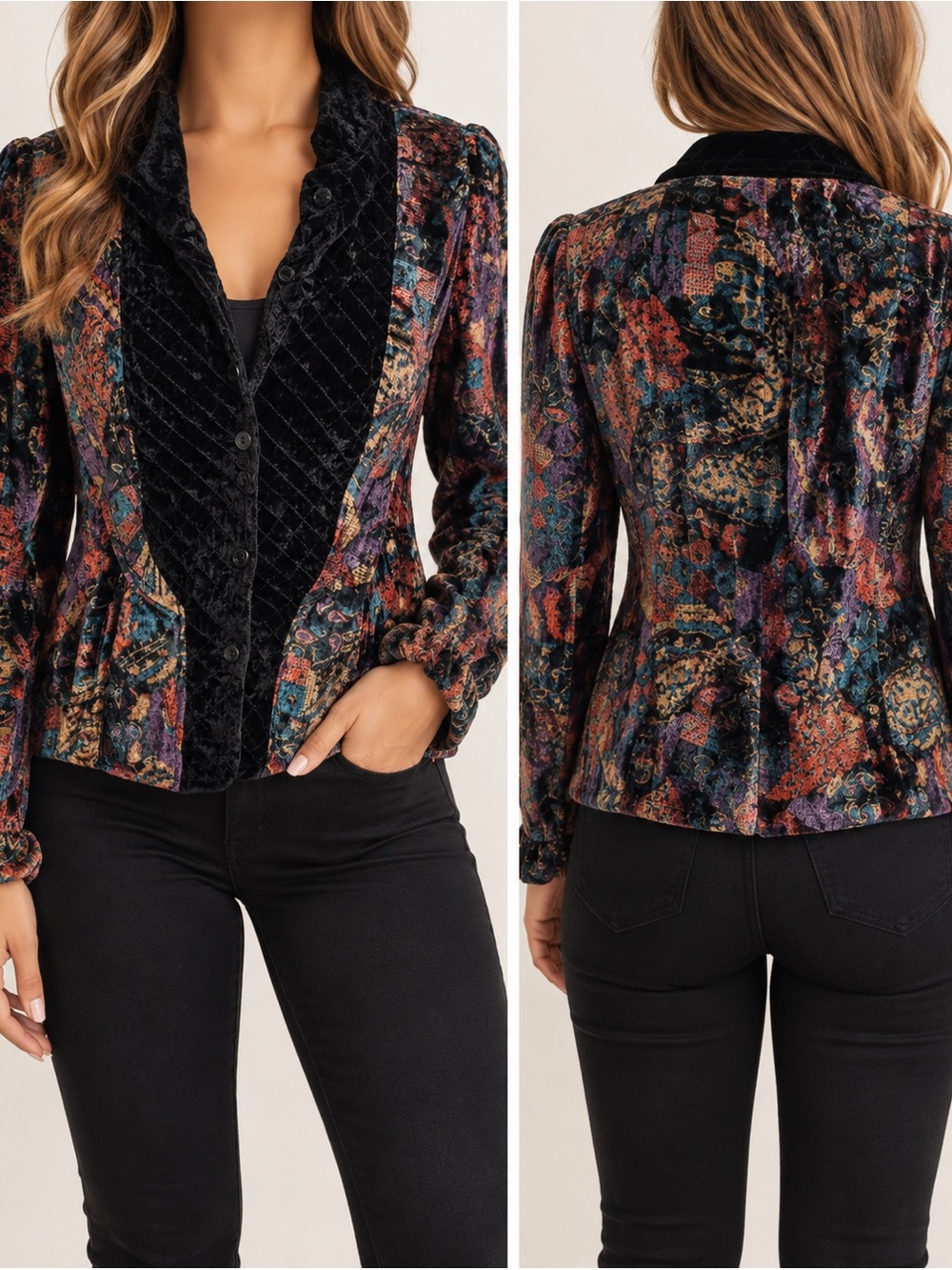 Vintage Hershey New York Multicolor Crushed Velvet Patchwork Jacket